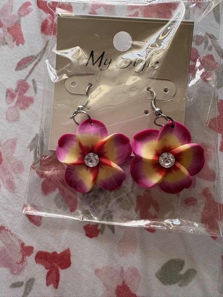 Only Pink And Yellow Floral Crystal Drop Earrings 15$